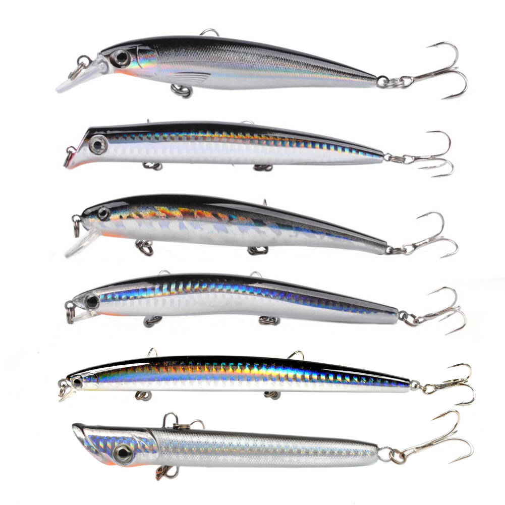 Yoshikawa Fishing Minnow Plugs Stickbait Lure Black Silver Mix Style 5" Pack of 6