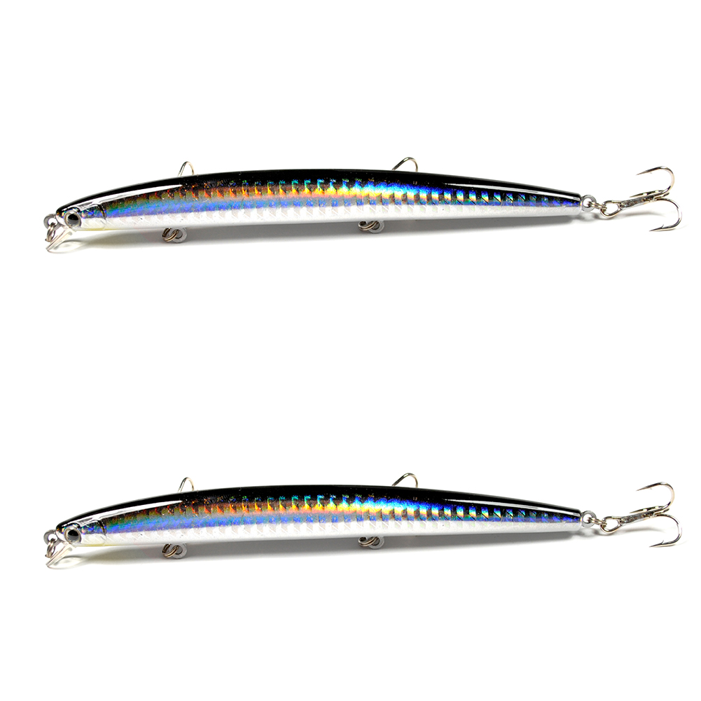 Saltwater Fishing Lures Kit 2 Minnow Pencil Stickbait 130mm 13g Streamlined Black Silver
