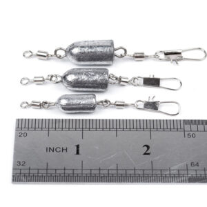 Yoshikawa Fishing Weights Bullet Lead Sinker Rolling Swivel with Interlock Snap Connector Inline 15g (pack of 10)